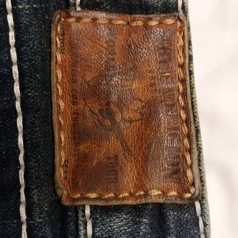 True Religion Joey Super T Flare Jeans Women 27 Dark Wash Y2K Distressed - Picture 8 of 8